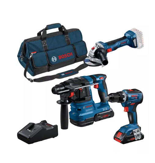 Bosch 3-Tool 18V Set GSR 18V-55 + GBH18V GWS 18-7 + 2 Akkus 4.0Ah ProCORE