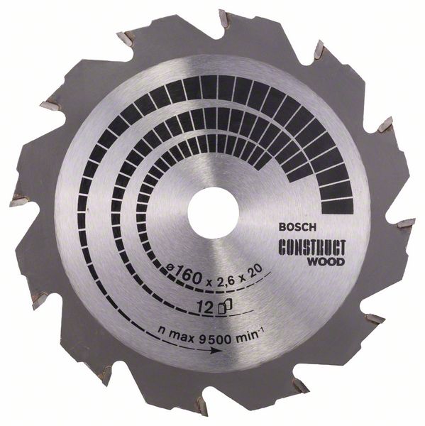 Kreissägeblatt HM 160X20/16X2,6 / 12 Z CONSTRUCT WOOD